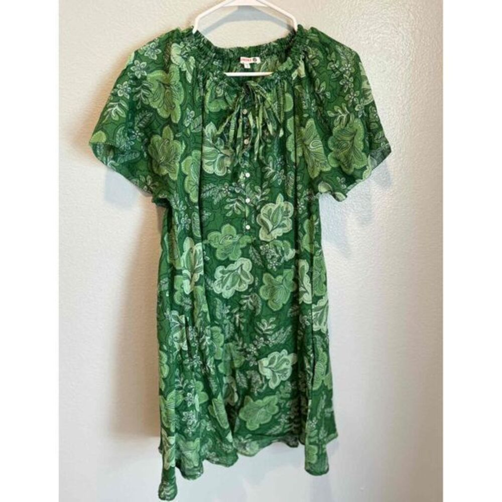 Laundry Green Floral Drawstring Ruffle Dress Size 3
